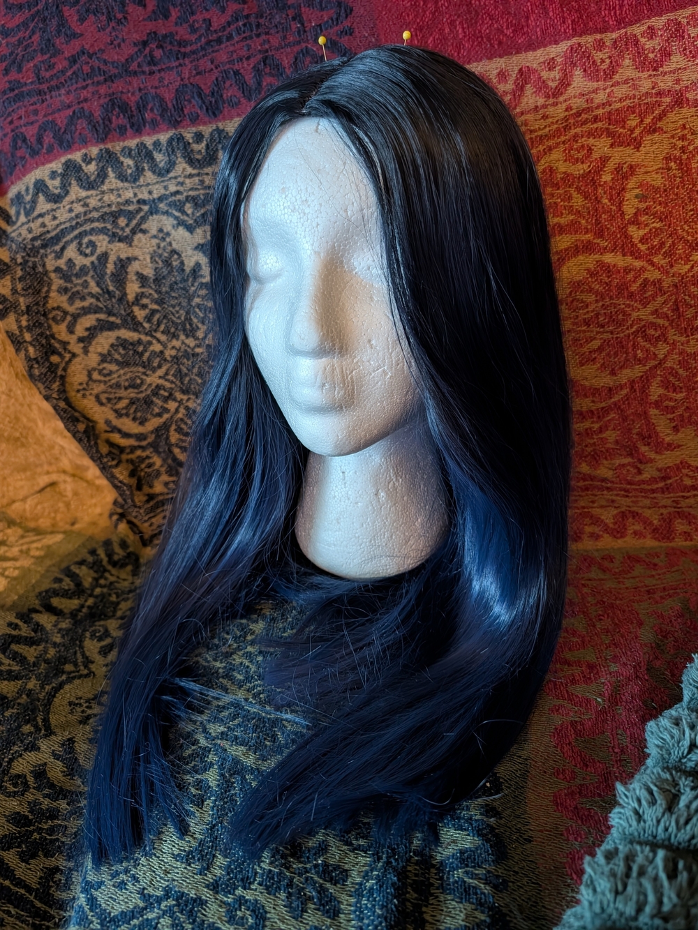 Dark Blue Black Ombre Straight Synthetic Wig with Natural Center Part
